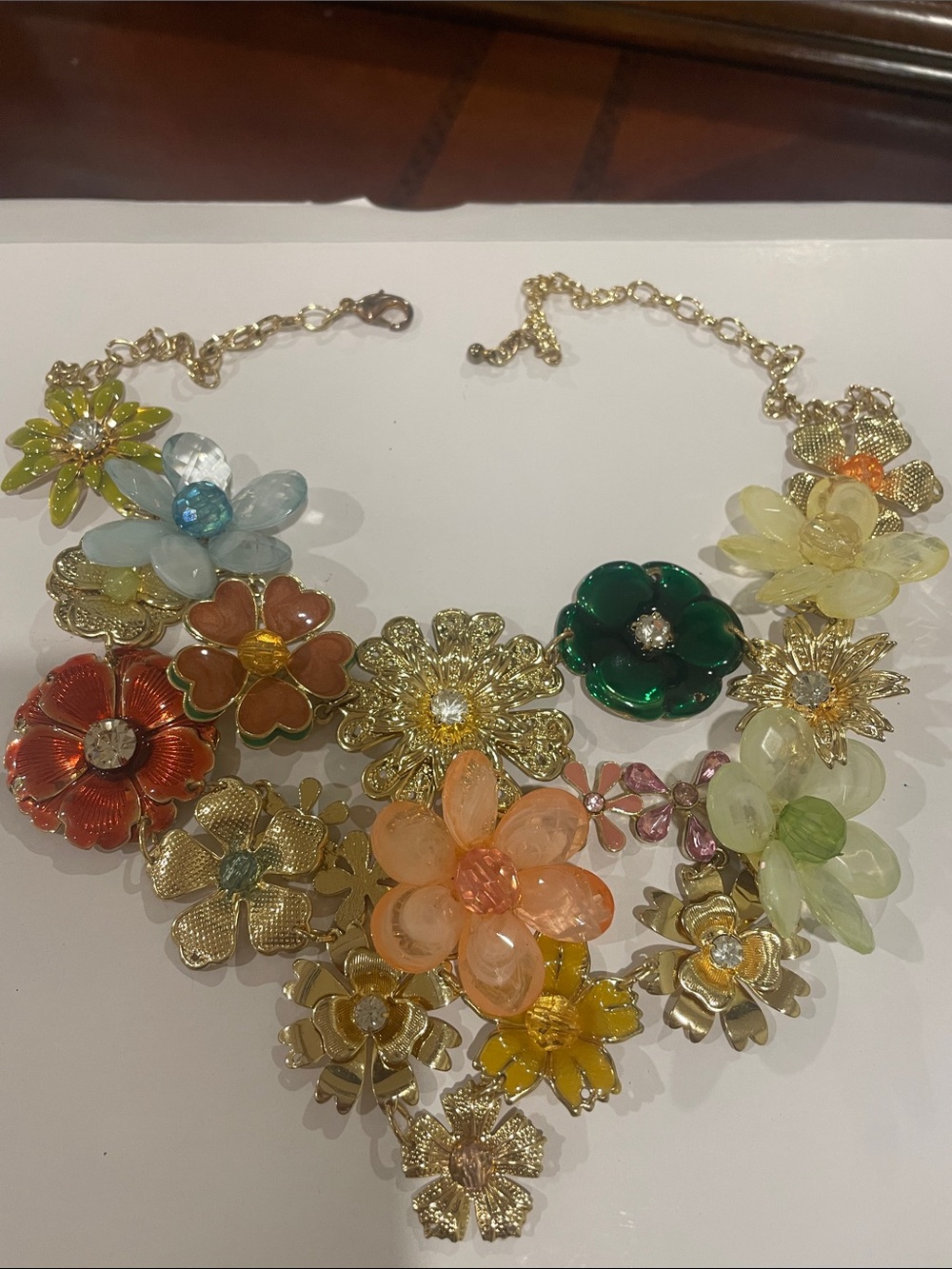 Floral Statement Bib Necklace - Multicolor Flowers